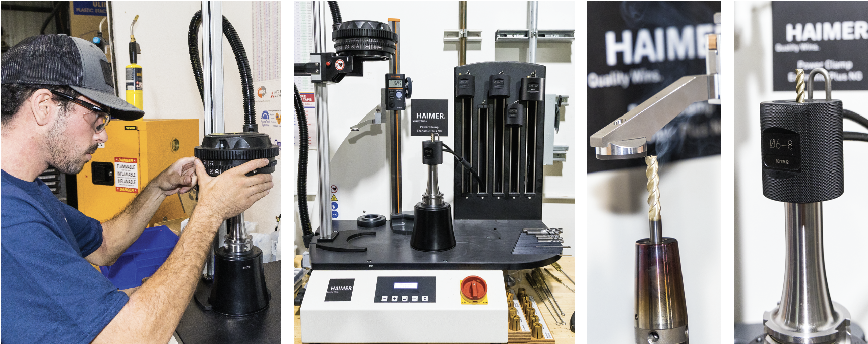 Kaden Villarete uses the Haimer Power Clamp economic Plug NG shrink fit machine in combination with Haimer tool holders. The shrinker itself is super-fast and easy to use. Literally plug and play operation. When using Haimer tool holders it is as simple as matching corresponding numbers on the display to the corresponding holder for a step-by-step guide and a perfect fit every time. The Power Clamp Economic Plug NG features a patented pull-down coil system that provides even localized heating, even on thin-walled tool holders.  The Hermle is a rigid machine and Zone 5 needed tool holders that could handle the rigors of its 18,000rpm / 25HP spindle.